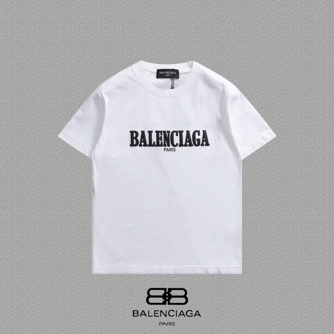 P100✨🔥 [BALENCIAGA] 2026FW short-sleeved T-shirt Premium 26s double yarn 300g fabric embroidery fraying process Color: Black White Red Size: S M L XL 2XL